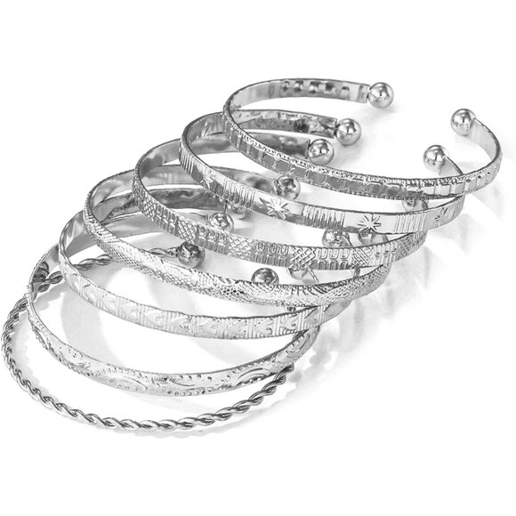 Jewelry - Silver Bangle Bracelet For Women 14k Plated Multi Layer Cuff Bracelets Set Trend